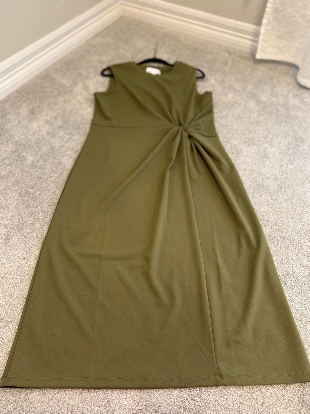 Army Green Ruched Midi Work Dress Size XL